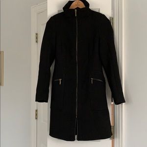 Zara Black Structured Coat with Leather Piping